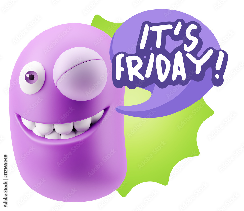 Obraz premium 3d Rendering Smile Character Emoticon Expression saying It's Fri