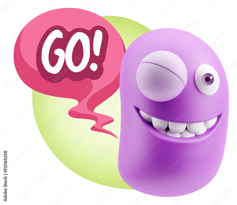 3d Rendering Smile Character Emoticon Expression saying Go with 3d Rendering Smile Character Emoticon Expression saying Go with