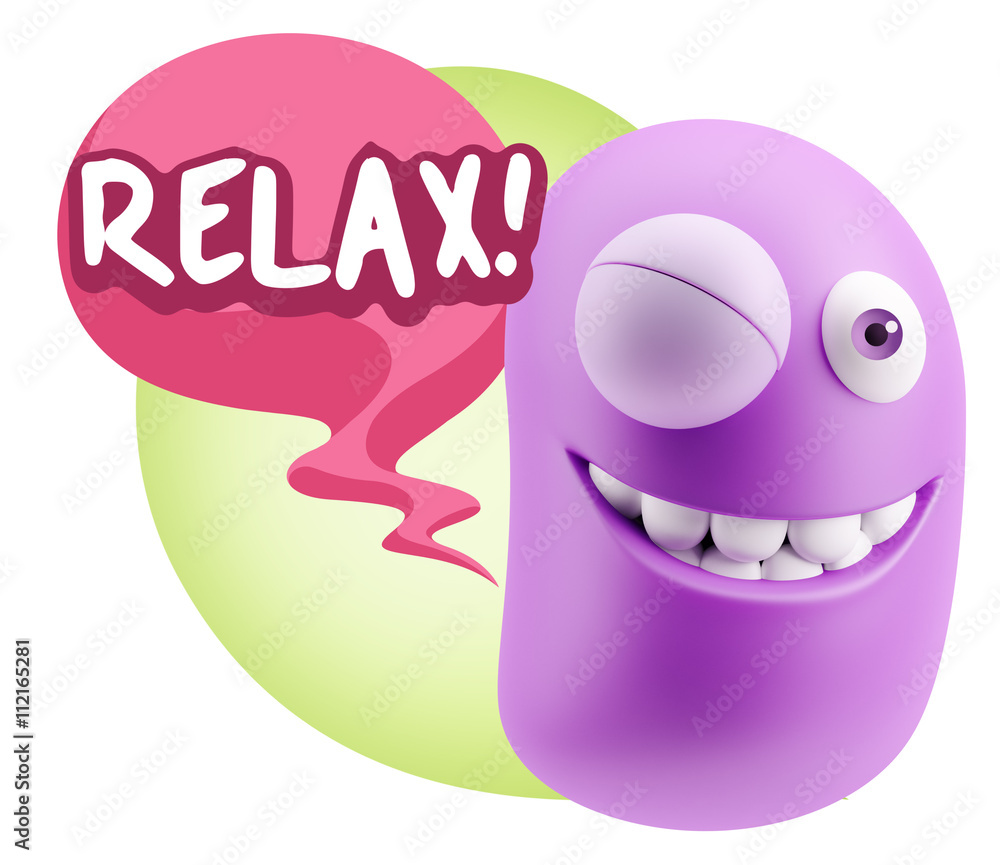 3d Rendering Smile Character Emoticon Expression saying Relax wi 3d Rendering Smile Character Emoticon Expression saying Relax wi