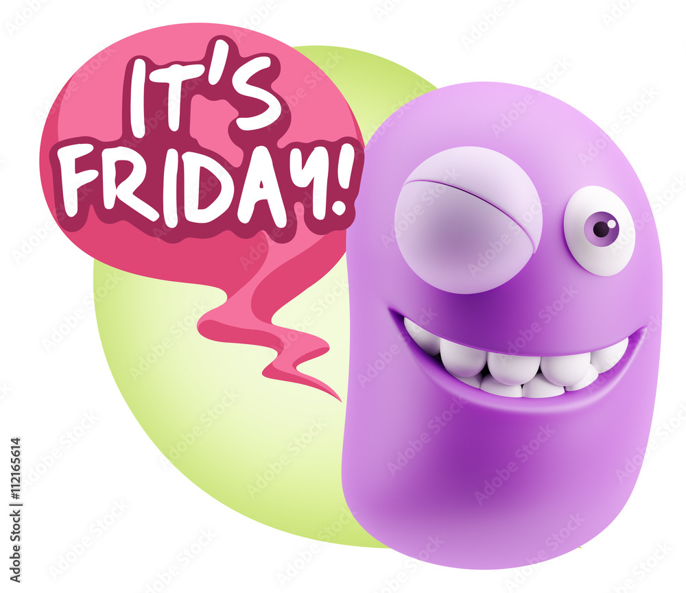 3d Rendering Smile Character Emoticon Expression saying It's Fri 3d Rendering Smile Character Emoticon Expression saying It's Fri