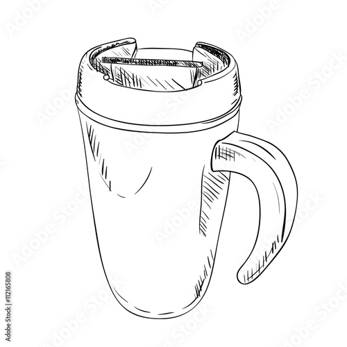 Vector sketch of thermo cup with handle