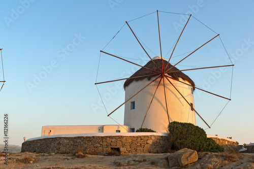 Sunset at White windmill on the island of Mykonos  Cyclades 