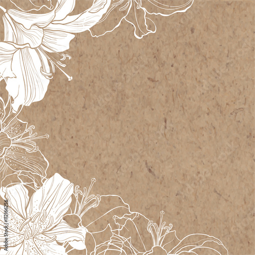 Floral background with lily on kraft paper. Can be greeting card or invitation