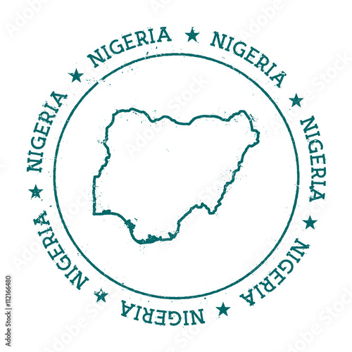 Nigeria vector map. Retro vintage insignia with country map. Distressed visa stamp with Nigeria text wrapped around a circle and stars. USA state map vector illustration.