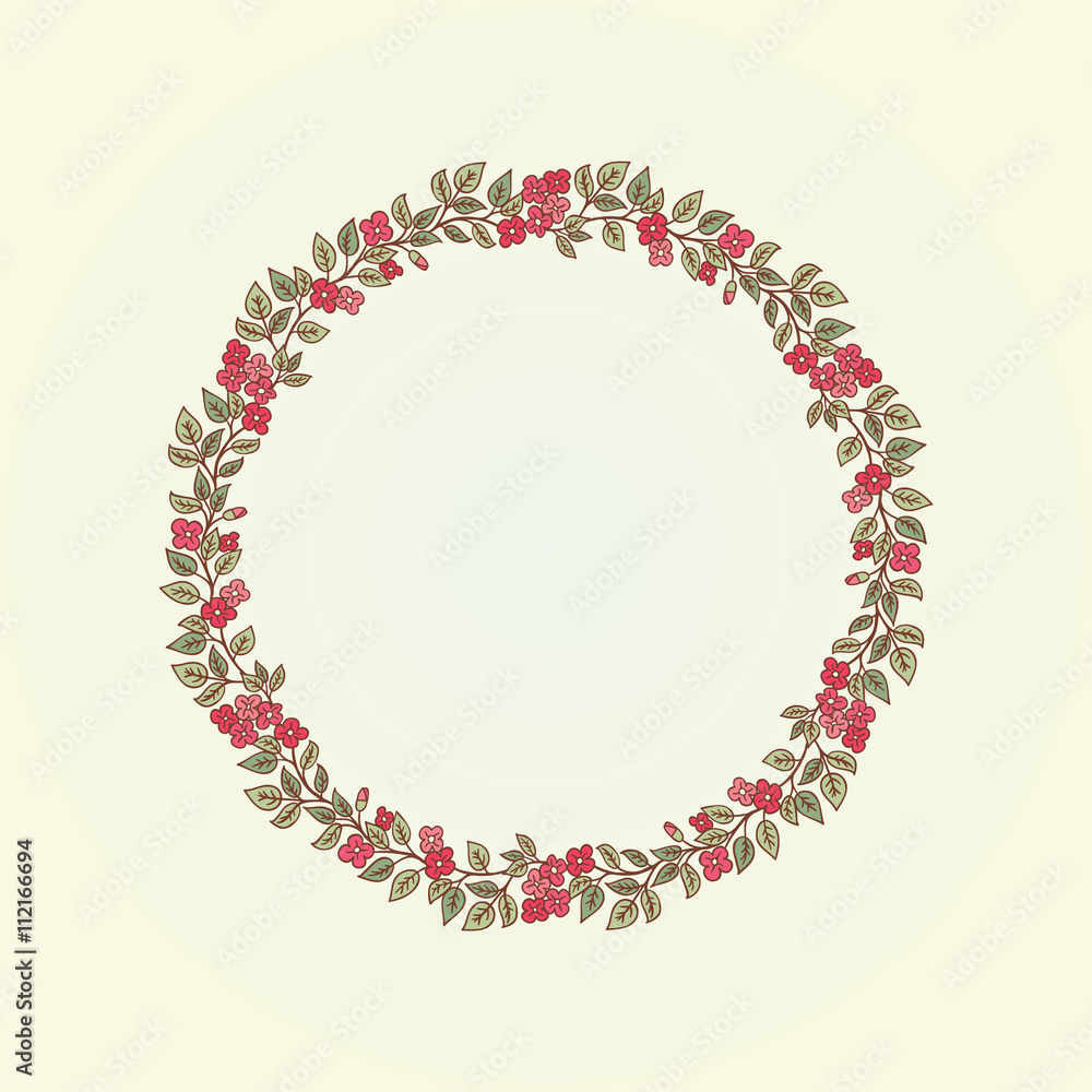 Naklejka premium Vector vintage doodle flowers round frame for text