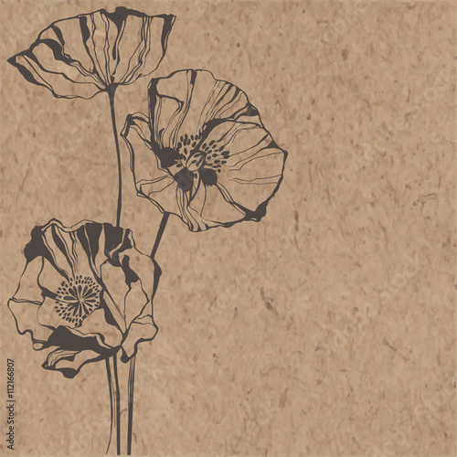 Floral background with poppies on kraft paper. Can be greeting card or invitation.