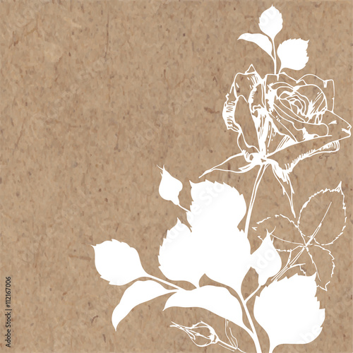 Floral background with rose on kraft paper. Can be greeting card or an invitation.