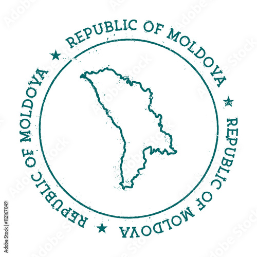 Moldova, Republic of vector map. Retro vintage insignia with country map. Distressed visa stamp with Moldova, Republic of text wrapped around a circle and stars. USA state map vector illustration.