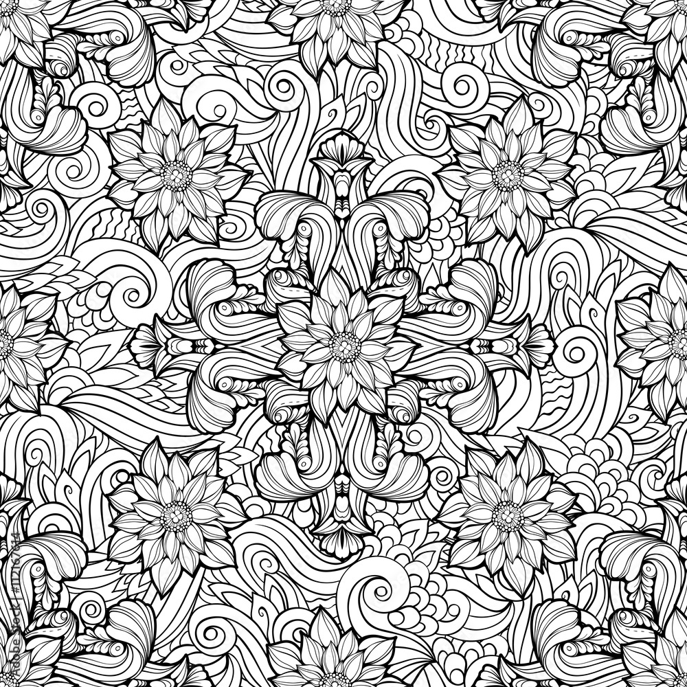Obraz premium Coloring page with abstract floral elements
