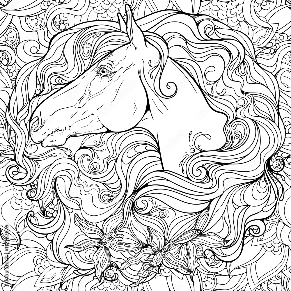 Portrait of a horse in flowers. Portrait of a horse in flowers.