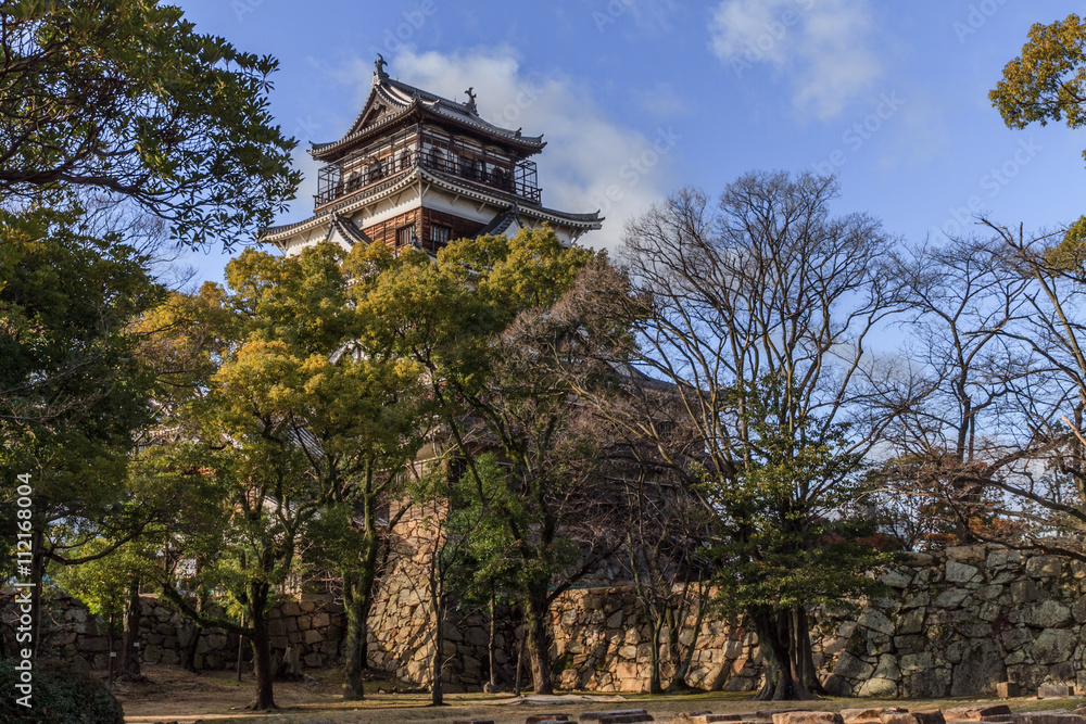 冬の広島城の天守の風景