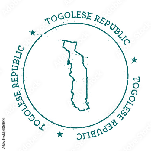 Togo vector map. Retro vintage insignia with country map. Distressed visa stamp with Togo text wrapped around a circle and stars. USA state map vector illustration.