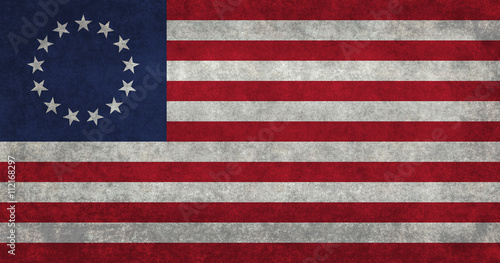 Valokuvatapetti American 13 point historic flag Commonly called  the Betsy Ross flag, this version features vintage retro textures