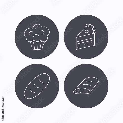 Sweet muffin, cake and bread icons.
