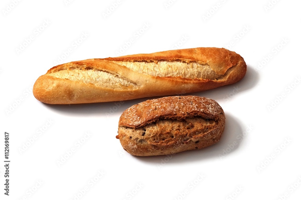 two pieces of bakery goods on white background two pieces of bakery goods on white background