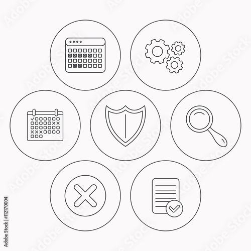 Calendar, magnifying glass and delete icons.