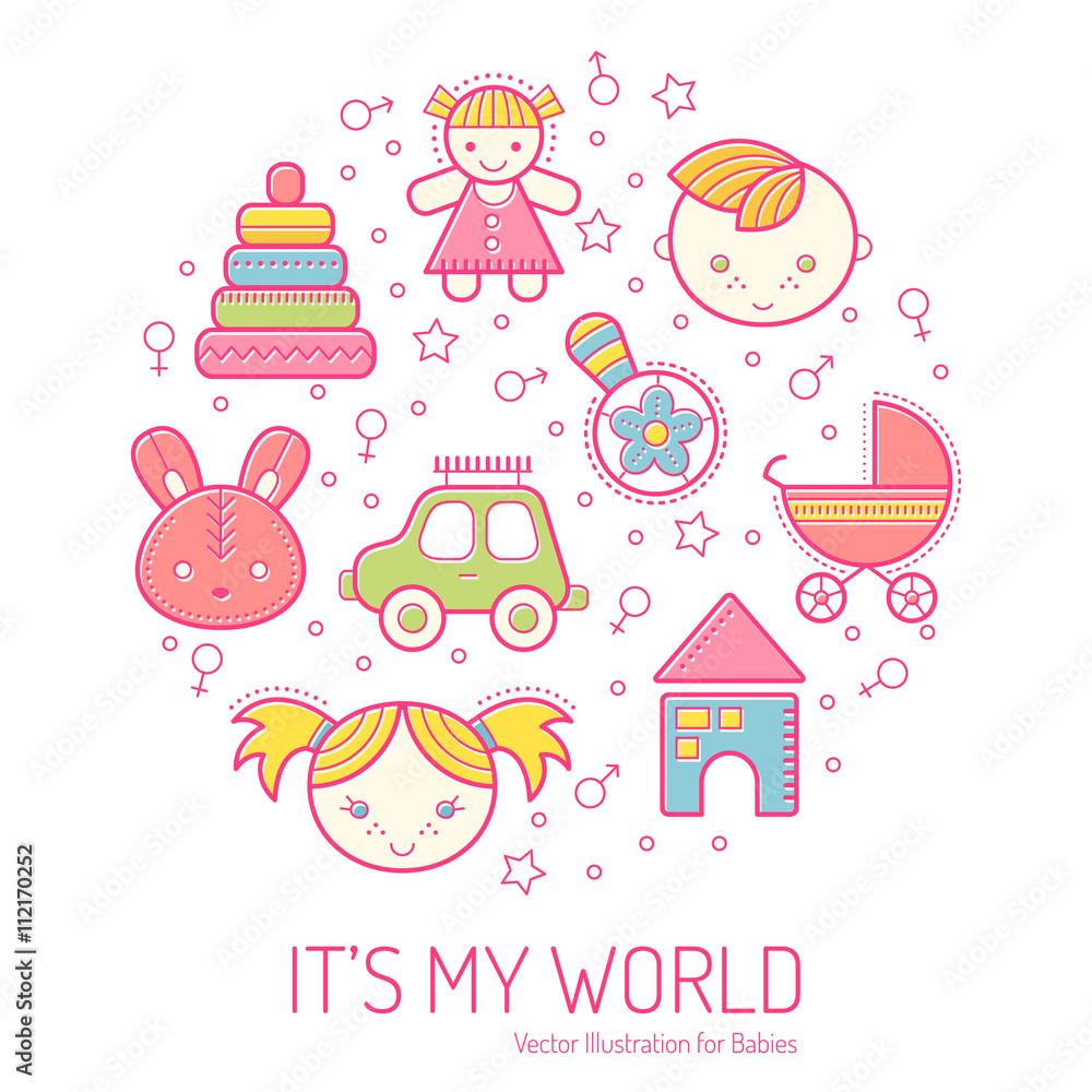 Fototapeta premium Vector illustration with outlined Easter icons forming a circle