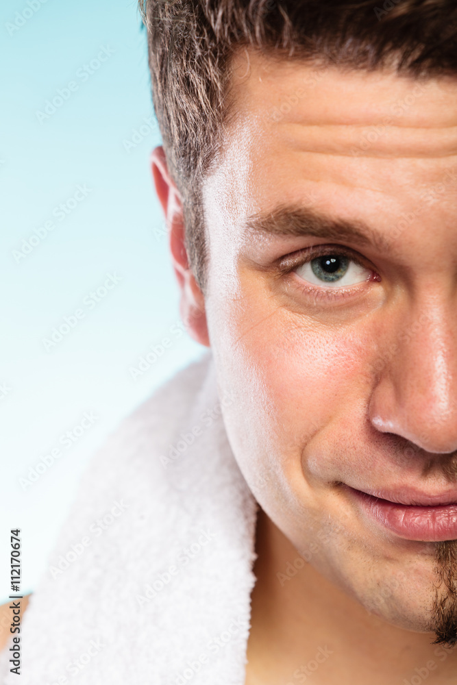 Fototapeta premium Happy man shaved face beard hair.