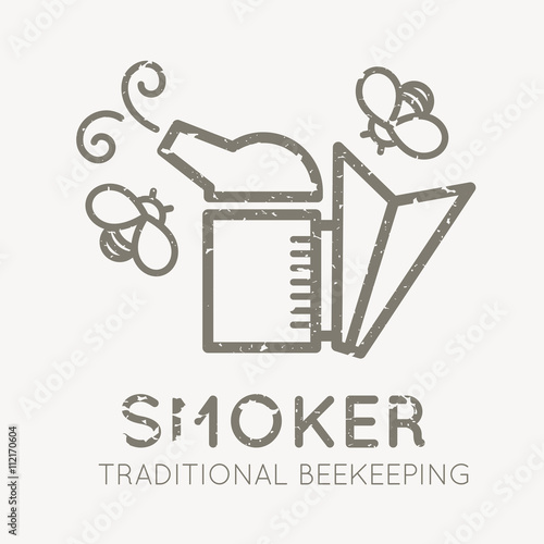 Beekeeping emblem with a bee smoker