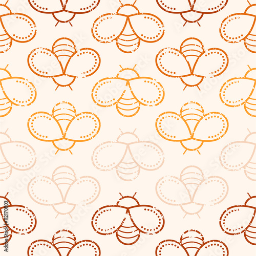Seamless honey pattern with outlined honey bees