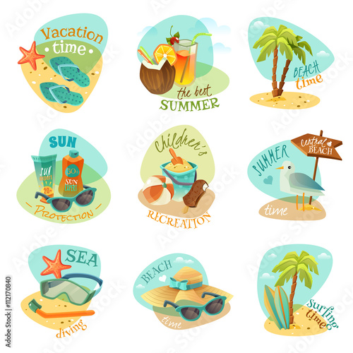 Beach emblems set
