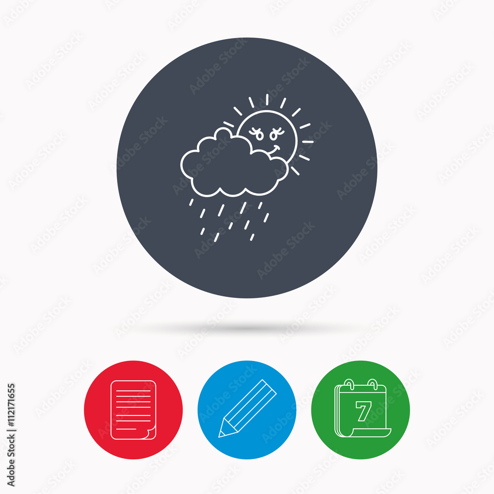Rain and sun icon. Water drops with cloud sign. Rain and sun icon. Water drops with cloud sign.