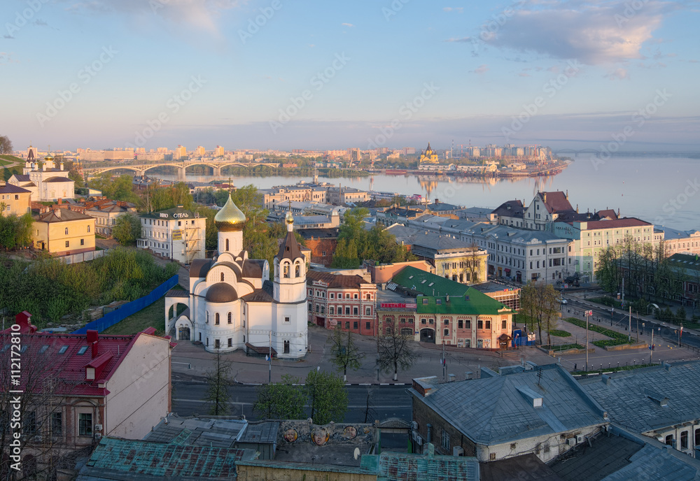 City landscape in the old Russian city. Nizhny Novgorod on the Volga River
