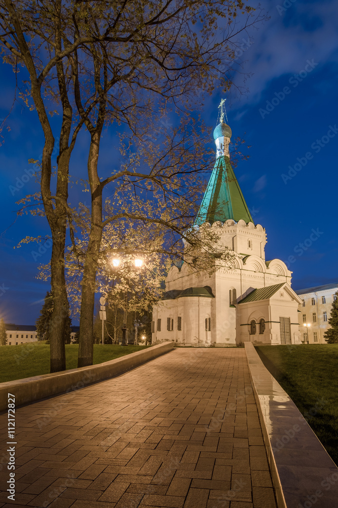 Old Archangel Michael Cathedral in the Kremlin night view in Nizhny Novgorod