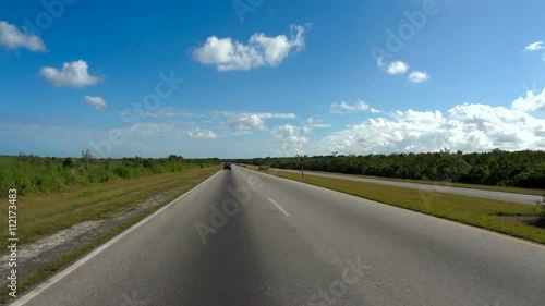 Rear view of a car on freeway. photo