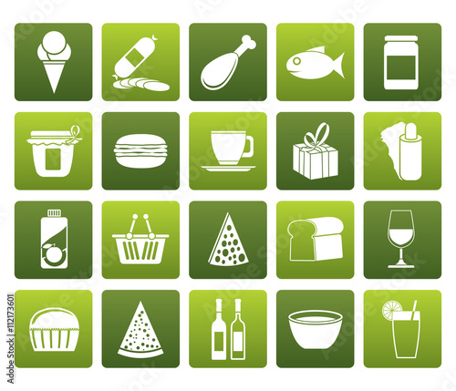 Flat Shop and Foods Icons - Vector Icon Set