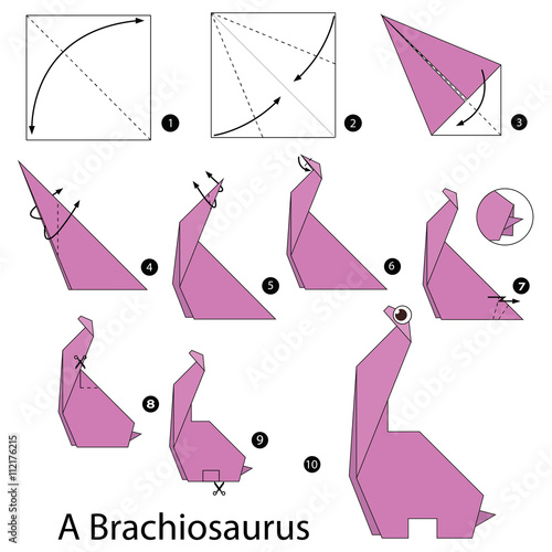 Step by step instructions how to make origami A Dinosaur.