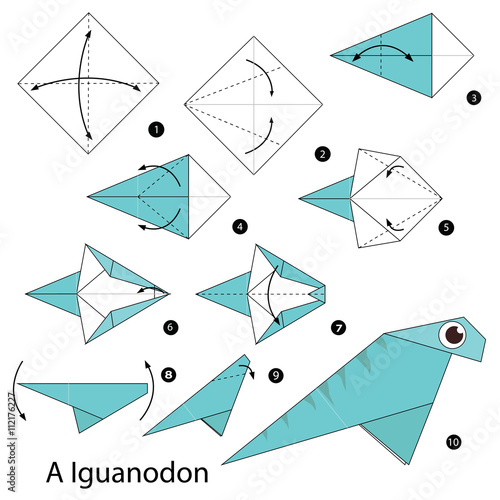 Step by step instructions how to make origami A Dinosaur.