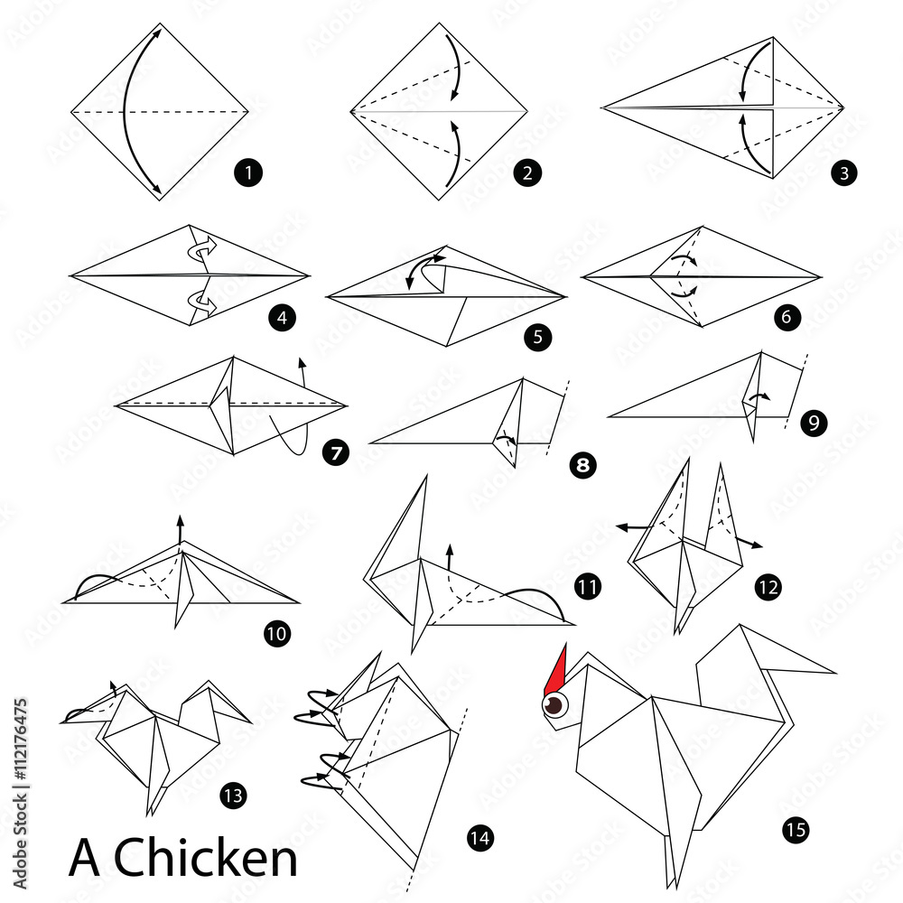 step by step instructions how to make origami A Chicken. Stock Vector