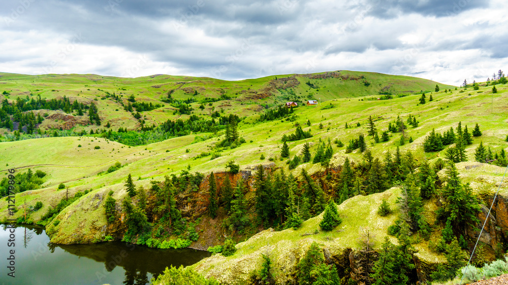 The wide open grasslands and rolling hills of the Nicola Valley between Kamloops and Merritt, British Columbia