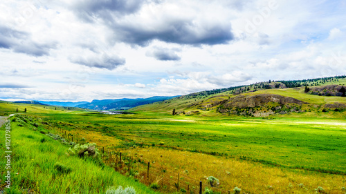 The wide open grasslands and rolling hills of the Nicola Valley between Kamloops and Merritt  British Columbia