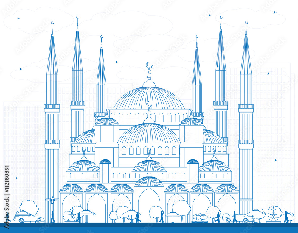 Fototapeta premium Outline Blue Mosque in Istanbul Turkey.