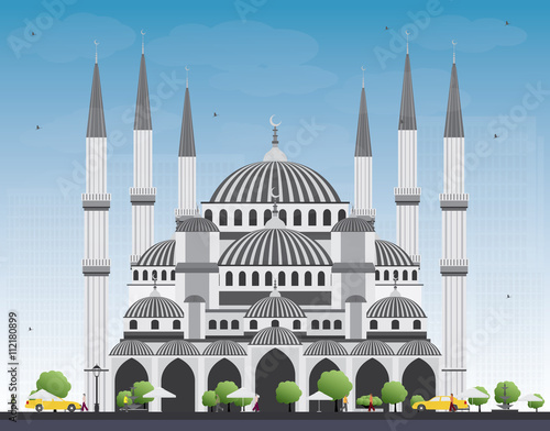 Blue Mosque in Istanbul Turkey. Vector Illustration.