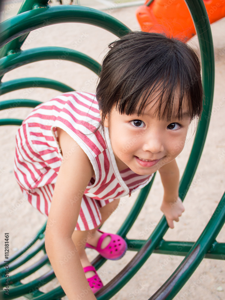 Happy kid, asian baby child playing on playground Happy kid, asian baby child playing on playground