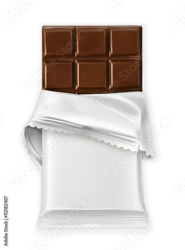 Chocolate bar, white polyethylene wrap, vector object