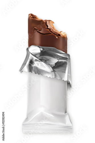 Chocolate bar, white polyethylene wrap, vector object