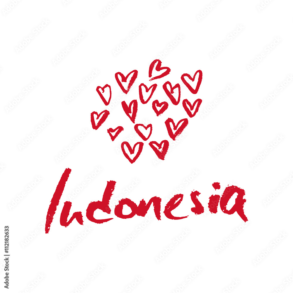 Indonesia, hand lettering vector. Modern calligraphy pen and ink.