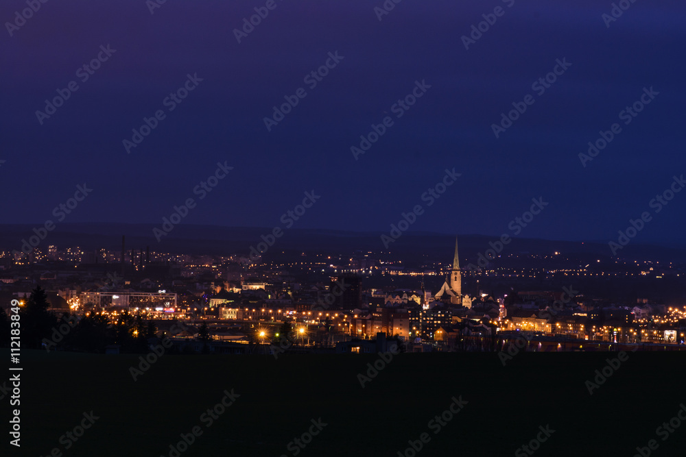 Dark city panorama - Pilsen, Czech republic