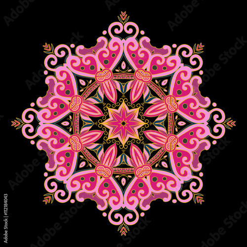 Hand-drawn colorful mandala, bright lace ornament round pattern, vintage decorative element, EPS 8