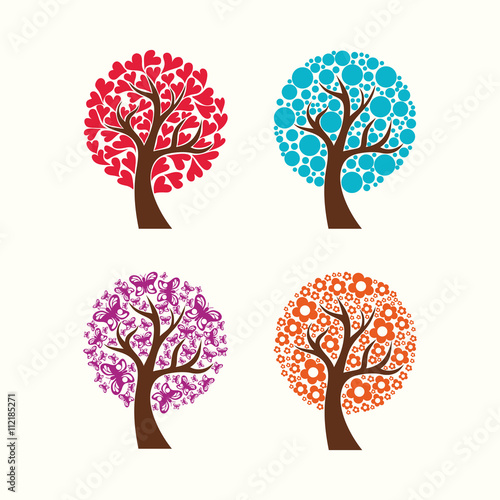 Collection Of Trees. Vector Illustration.