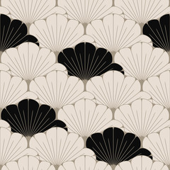 Canvas schilderij Japanse stijl patronen Japans bladpatroon in zacht bruin  © L.Dep