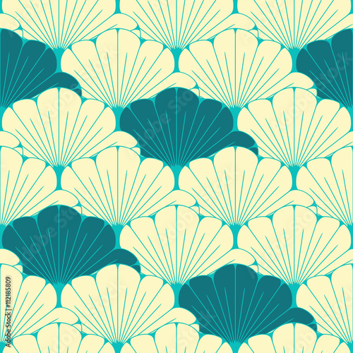 a Japanese style seamless tile with exotic foliage pattern in blue