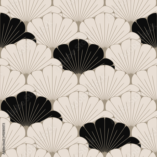 a Japanese style seamless tile with exotic foliage pattern in soft brown and black