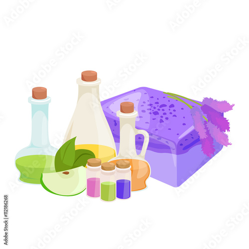 Natural Handmade Soap and Olives vector illustration