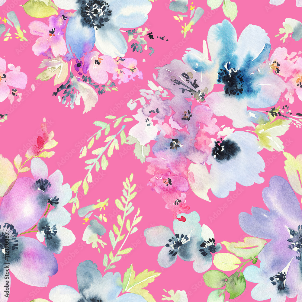 Seamless pattern with flowers watercolor