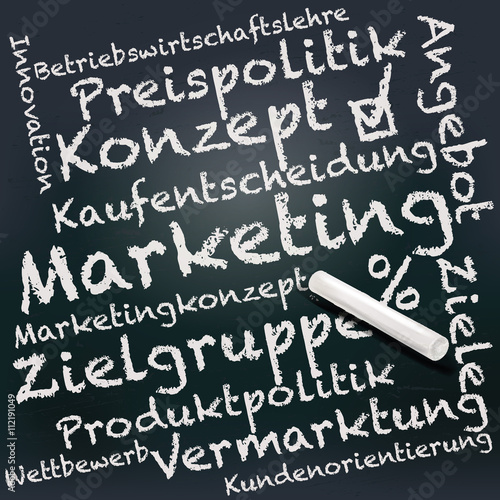 Tafel und Kreide mit Marketing